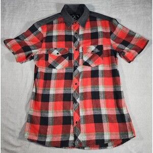 Rock Roll N Soul Men's M Pearl Snap Western Shirt Red Black Gray Plaid
